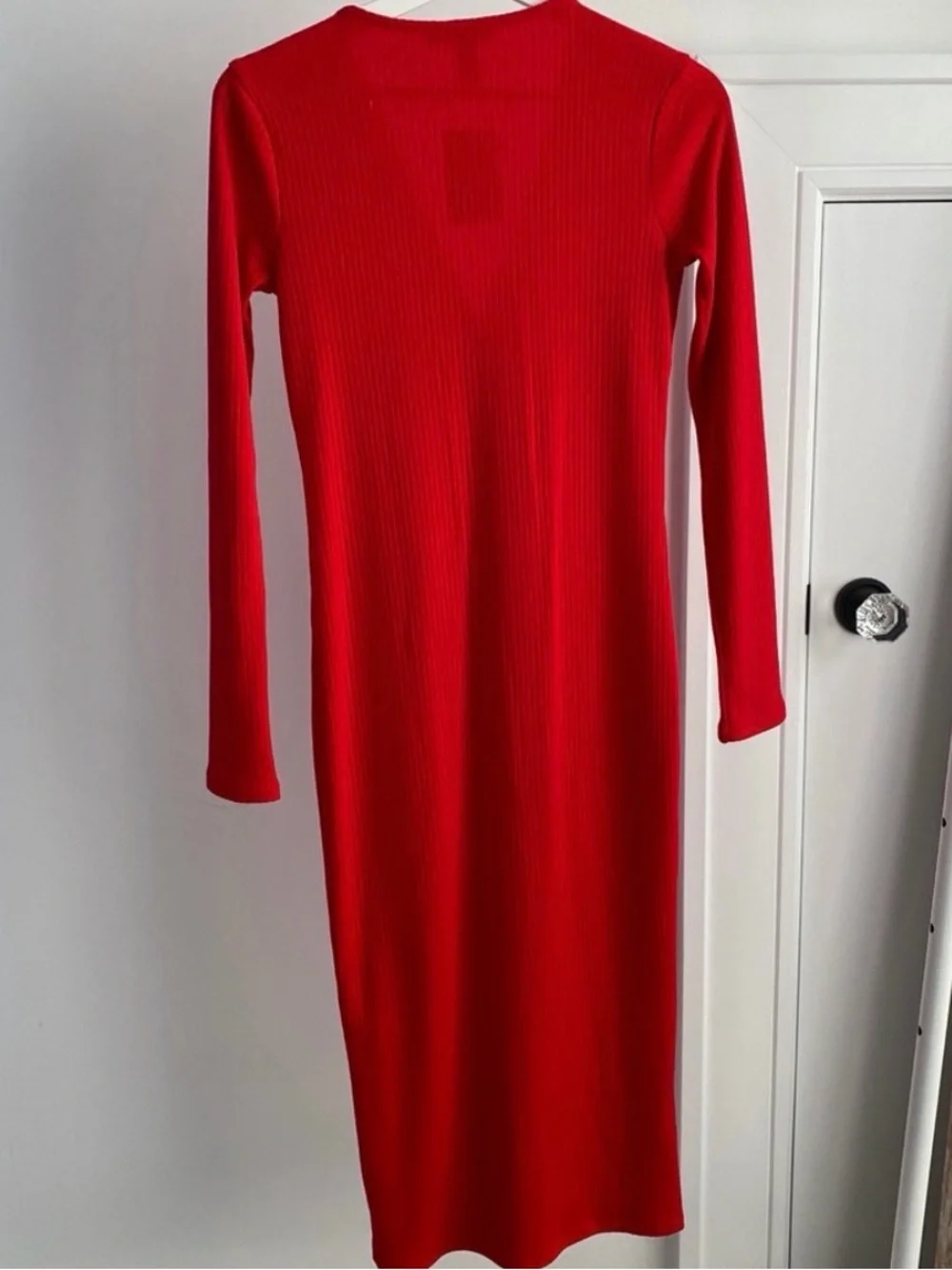Forever 21 Ribbed Knit Fitted Button Down Midi Dress Red Medium M - Picture 4 of 5